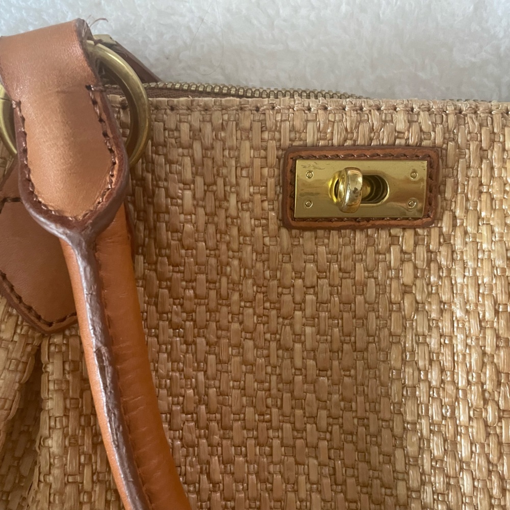 Jcrew straw and leather handbag with crossbody strap